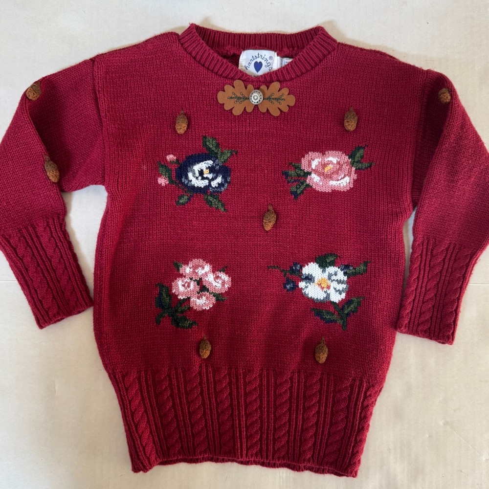 Hartstrings girls red knit fall autumn embellished long sleeve sweater sz 4